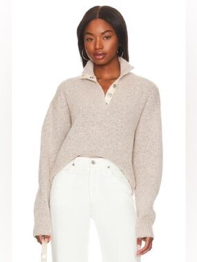 525 America Snap Front Henley Beige Sweater XS